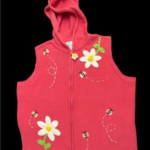 EUC Quacker Factory Pink Sleeveless Embellished Hoodie Zip Up Vest 2X Vintage